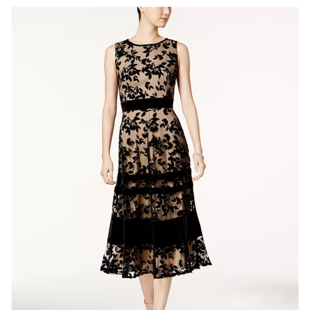 Taylor nude and black Floral Midi Dress